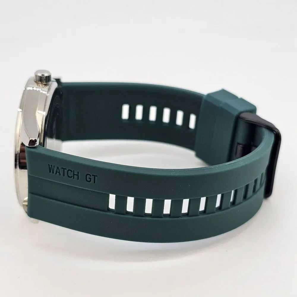 Men's Field Watch 42MM Gray Case Black Dial Dark‎ Green Plastic Band Straps